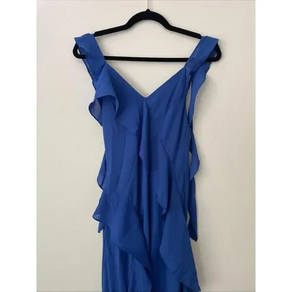 Revolve Amanda Uprichard Cantara Gown Cobalt blue ruffle design  S New $277 msrp - Picture 6 of 9
